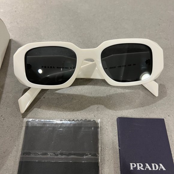 Scultoreo Narrow White & Dark Grey Prada Sunglasses - Picture 3 of 11